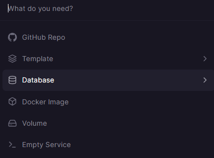 Railway Projekt - Datenbank als neuen Dienst auswählen