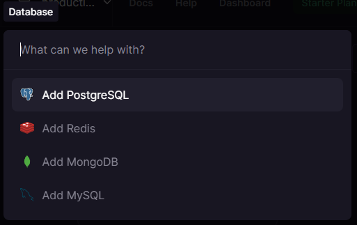 Railway Projekt - Postgres als neuen Dienst auswählen
