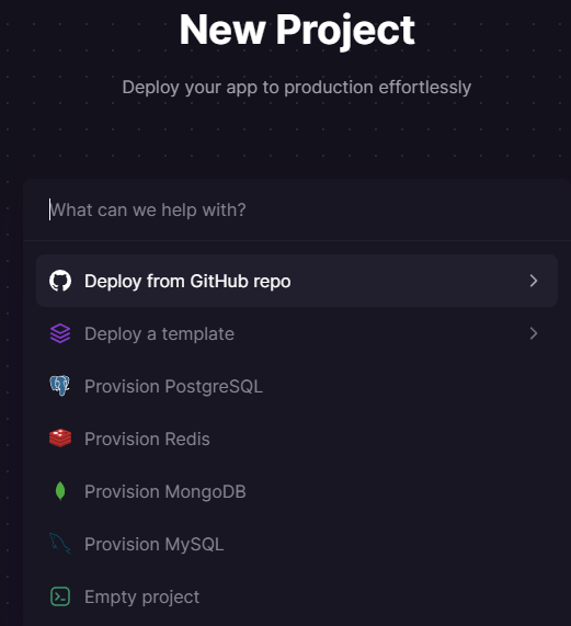 Railway-Popup mit Bereitstellungsoptionen und "Deploy from GitHub repo"-Option hervorgehoben